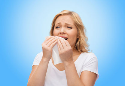 unhappy-woman-with-paper-napkin-sneezing Homeopathy Research: Allergies, Rhinitis and Hayfever